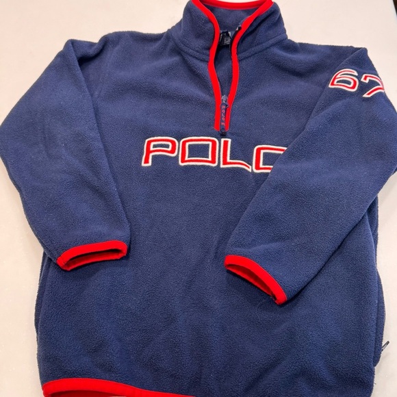 Polo Ralph Lauren Boys Fleece 1/4 Zip Navy Blue Red Trim POLO Logo Pullover Sz 6 - Picture 13 of 13